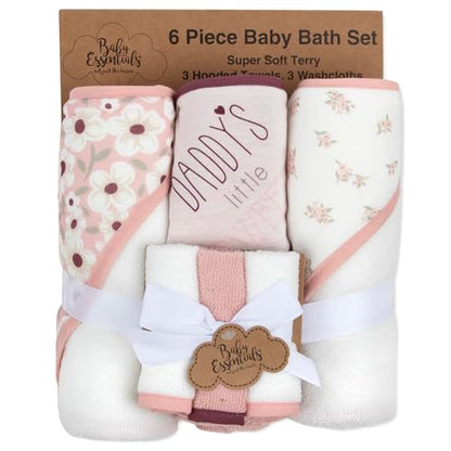 Hooded Baby Bath Towel and Washcloth 6 Piece Set for Newborns, Infants & Toddlers, Boys & Girls Baby Hooded Towels Set - color: Daddy's Little Sweetie