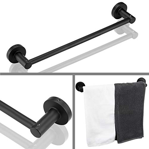 4 Piece Bathroom Accessories Set (Single Towel Bar, Towel Ring, Toilet Paper Holder, Double Towel Hooks), Wall Mounted Bath Hardware Accessory Fixtures Set - color: Matte Black Holder- 4