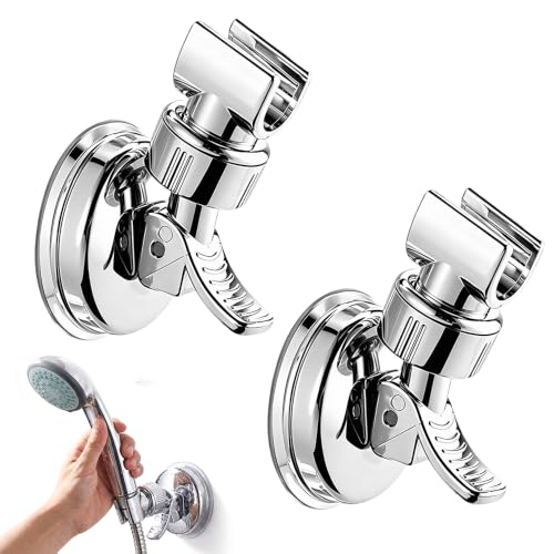 No Drill Shower Head Bracket, Adjustable Shower Head Holders Detachable | Removable Suction Cup Shower Head Bracket, Silver Bracket with Chrome Polished for Bathroom - color: silver x2