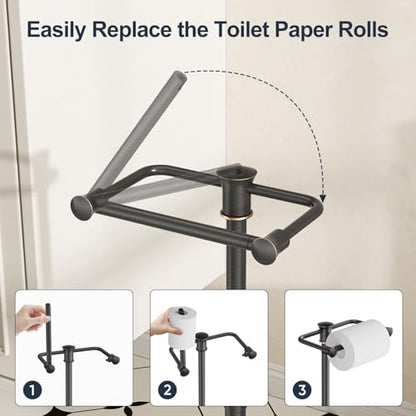 Bathroom Toilet Paper Holder Stand Oil Rubbed Bronze Roll Holder | Free Standing Pivoting Toilet Tissue Holder Adjustable Height (14 to 24 Inch) Stainless Steel Heavy Weighted Base - color: Oil Rubbed Bronze
