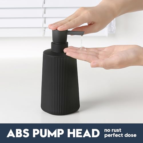 YAUKPH Small Soap Dispenser for Bathroom and Kitchen Matte Black | Modern Farmhouse Striped Style Plastic Hand Soap Dish Soap Dispenser with Pump - color: Black