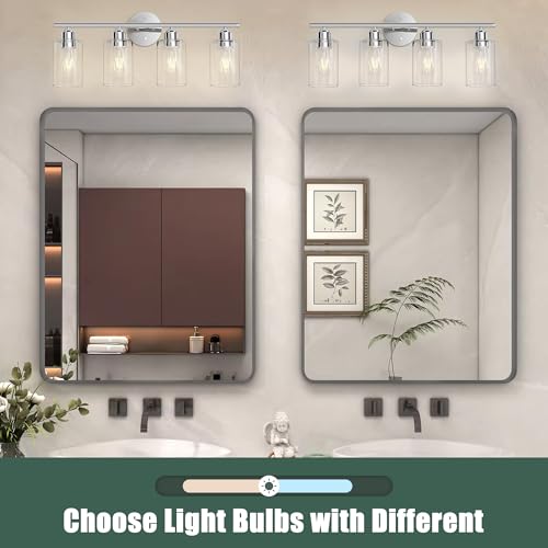 Bathroom Vanity Light Fixtures Polished Chrome,4 Lights Rustic Farmhouse Vanity Bar Lighting Over Mirror Modern Industrial Wall Sconces Lamp with Cylinder Glass Shade - color: Polished Chrome, size: 4 Lights