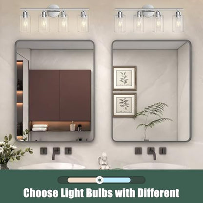 Bathroom Vanity Light Fixtures Polished Chrome,4 Lights Rustic Farmhouse Vanity Bar Lighting Over Mirror Modern Industrial Wall Sconces Lamp with Cylinder Glass Shade - color: Polished Chrome, size: 4 Lights