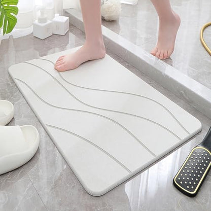 Matmend Bath Mat, Stone Bath Mat Diatomaceous Earth Quick Drying Non-Slip Shower Mats, Water Absorbing Rug Outside Shower, Diatomaceous Earth Stone Material (White) - color: White