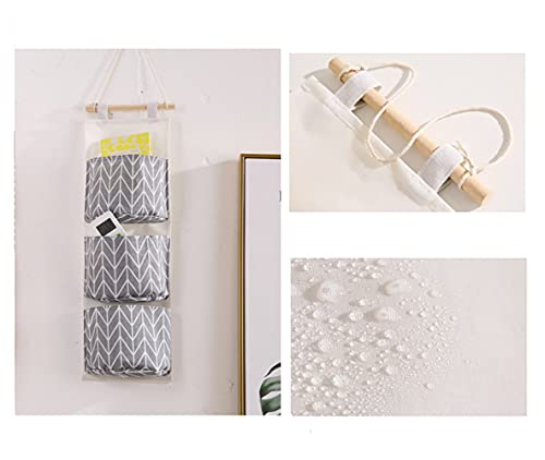 Over The Door Closet Organizer, 2 Packs Waterproof Wall Hanging Storage Bags with 3 Pockets for Kitchen Bedroom Bathroom (Grey)