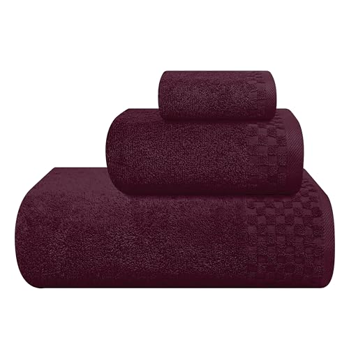 MyOwn Ultra Soft 3 Pack Cotton Towel Set, Contains a Bath Towels 28x55 inch, a Hand Towels 16x24 inch & a Wash Coths 12x12 inch, Ideal Everyday use, Compact & Lightweight - Burgundy - color: Burgundy, size: 3 Pack Set