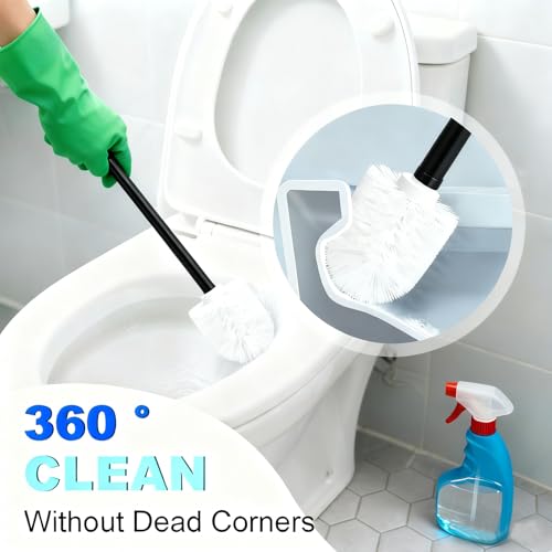 Matte Black Toilet Brush and Holder Set, NEWRAIN Wall Mounted Toilet Bowl Brush with Long Handle, Stainless Steel Toilet Brushes for Bathroom-Space Saving - color: Matte Black