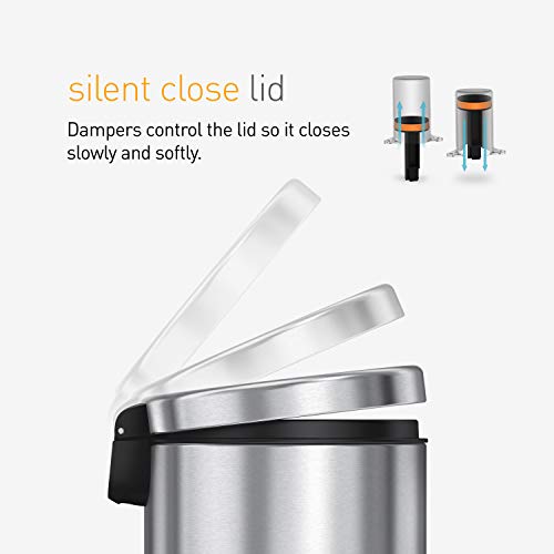 simplehuman Round Step Can, 4.5L / 1.2 Gallon Compact Bathroom Trash Can, 150,000-Step Pedal, Lid Shox® Silent Close, Removable Inner Bucket, White Steel - color: White, size: 4.5 Liter / 1.2 Gallon