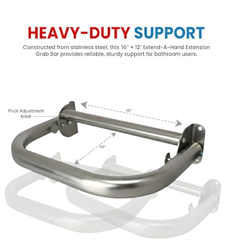 Extend-A-Hand Folding Grab Bar Extension 16" | Heavy-Duty Stainless Steel Wall-Mounted Bathroom Safety Bar for Shower, Toilet & Bathtub - color: Stainless Steel, size: 16x12 inches
