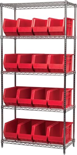 Akro-Mils 30265 AkroBins Plastic Storage Bins, 18"x8.25"x9", Red, 6-Pack | Space-Saving Stackable Bins for Garage, Pantry, Craft Organization - color: Red