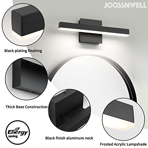 Joossnwell LED Bathroom Vanity Lighting Fixture Modern Bath Light Bar 15.75inch Black Wall Sconce 12W 4000K - color: Black-Not Dimmable, size: 15.7"Long-4000K