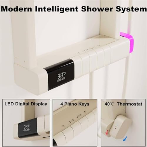 Shower Panel Tower Systems with Shelf,6 Functions Piano Key Design,Thermostatic Shower Set w/Adjustable Body Jets for Home (Milkwhite) - color: Milkwhite