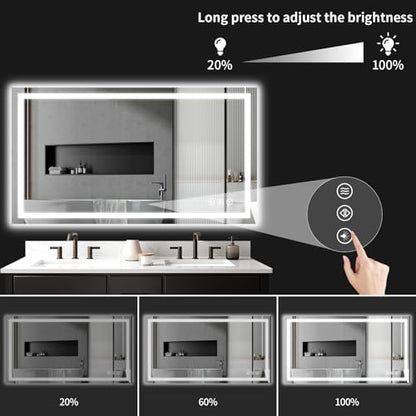 50"x30" LED Bathroom Mirror with Lights, Dimmable，Anti-Fog，Bathroom Vanity Mirror for Wall, Backlit + Front Lit, Memory Function, Shatter-Proof，Tempered Glass - size: 30"L x 50"W