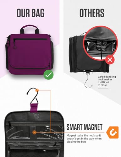 VENTURE 4TH Hanging Travel Toiletry Bag, 18 Compartments - Purple | Hangs on rails, hooks or doors; stands upright. Removable TSA pouch. Water-resistant Nylon 290D Twill, reinforced stitching. - color: Purple