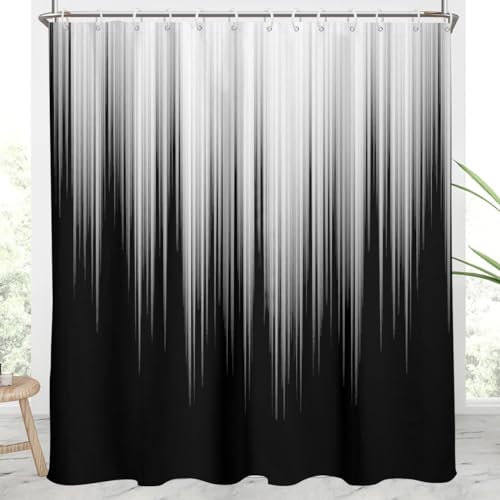 AAtter Black White Gothic Shower Curtain, Extra Long 72x84 Inch, 12 Hooks | Dark Grey Ombre Polyester Fabric, Abstract Striped Style, Cool Modern Anime Design, Trendy Striped Bathroom Decor for Men - color: Grey, size: 72"W x 84"L (Pack of 1)