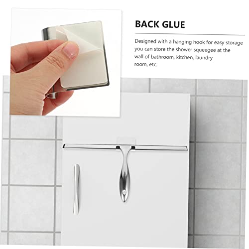 Stainless Steel Shower Squeegee Adhesive Hook 14-Inch Blade Window Cleaner for Shower Glass Doors Car Windows and Bathroom Use