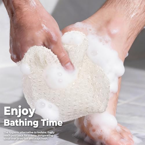 3D Wave Weave Japanese Exfoliating Washcloth, Long Exfoliating Back Scrubber for Shower, Gentle Body Scrub Towel, Korean Style, Cloud (Soft) - color: White