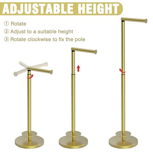 RUACQ Bathroom Toilet Paper Holder Stand with Storage, Gold | Free Standing Toilet Roll Holder, Height Adjustable, Holds 6 Reserve Rolls, Weighted Base, 304 Stainless Steel Rustproof - color: Gold