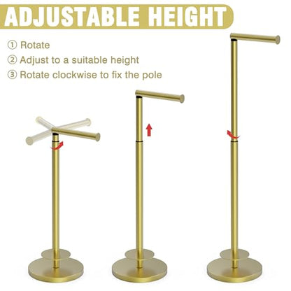 RUACQ Bathroom Toilet Paper Holder Stand with Storage, Gold | Free Standing Toilet Roll Holder, Height Adjustable, Holds 6 Reserve Rolls, Weighted Base, 304 Stainless Steel Rustproof - color: Gold