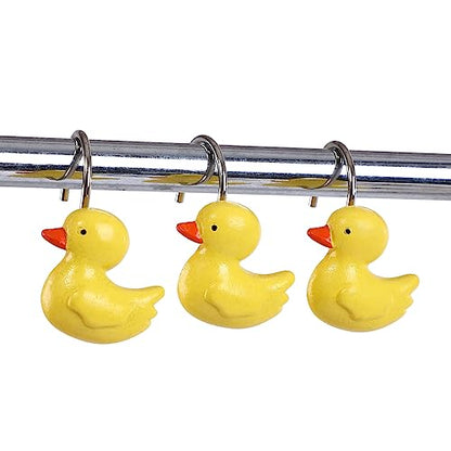 Two Fish Home Yellow Duck Shower Curtain Rings Set of 12 Decorative Yellow Duckes Shower Curtain Hooks S/12 - color: Yellow