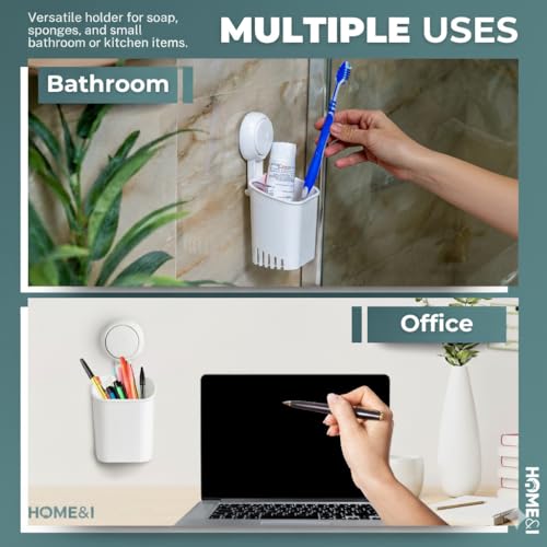HOME&I Suction Cup Toothbrush Holder for Shower Wall, Drill-Free Self-Draining Bathroom Organizer, Removable Wall Mounted Storage for Toothpaste, Razor & Accessories - size: 1 Pack/White