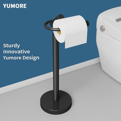YUMORE Heavy Weighted Toilet Paper Holder Stand, No Drill Freestanding Bathroom Tissue Roll Stand, Stable Floor Standing Paper Roll Dispenser for Bathroom, Bedroom, Vanity
