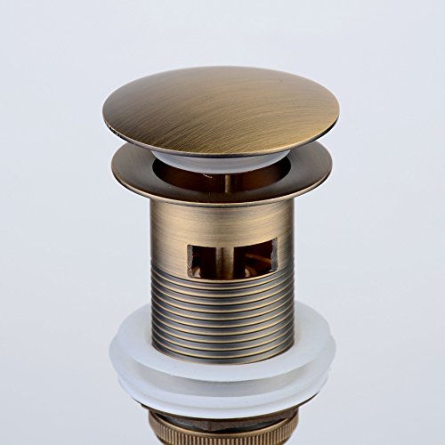 Antique Brass Pop Up Drain with Overflow for Vessel Sinks | Heavy Brass Construction with Rustproof Finish and Tool-Free Hand Tighten, Smooth Operation, Compatible with Most Sink Holes.