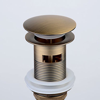 Antique Brass Pop Up Drain with Overflow for Vessel Sinks | Heavy Brass Construction with Rustproof Finish and Tool-Free Hand Tighten, Smooth Operation, Compatible with Most Sink Holes.