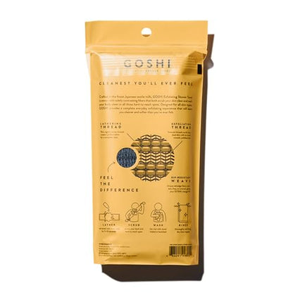 GOSHI Exfoliating Shower Towel - Long Body Scrubber, Grey | For back acne, KP & smooth skin, durable quick dry nylon washcloth, ethically crafted in Gunma, Japan - color: Grey