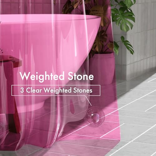 AmazerBath 100% EVA Shower Curtain Liner, 72 x 72 Inches Heavy Duty Shower Curtain and Liner 2-in-1 with 3 Clear Stones and 12 Brass Grommets, Color Block Soft Shower Liner - Clear & Bright Pink - color: Rainbow Flip Vibrant Haven