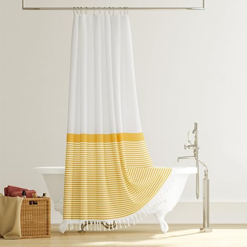 Stall Fabric Shower Curtain, 60 inch Modern Farmhouse Yellow and White Boho Striped Cloth Shower Curtain with Tassels, Hotel Luxury Bathroom Shower Curtain Set with 10 Hook, Yellow, 60x72 - color: A. Yellow, size: 60"W x 72"L (Pack of 1)