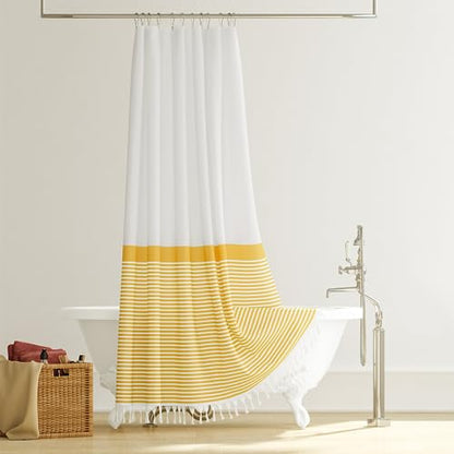 Stall Fabric Shower Curtain, 60 inch Modern Farmhouse Yellow and White Boho Striped Cloth Shower Curtain with Tassels, Hotel Luxury Bathroom Shower Curtain Set with 10 Hook, Yellow, 60x72 - color: A. Yellow, size: 60"W x 72"L (Pack of 1)