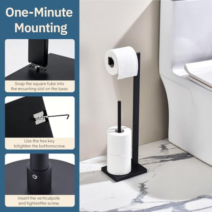 Freestanding Toilet Paper Holder with Reserve - Matte Black 304 Stainless Steel Bathroom Tissue Stand Organizer for Extra Rolls - color: Matte Black