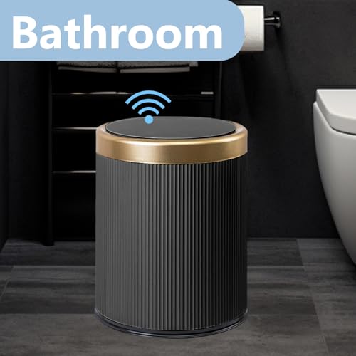 URALFA 2PCS Bathroom Trash Can Automatic Touchless, Motion Sensor Trash Can | 2.8 & 3.7 Gallon Bathroom Garbage Can with Lid, Smart Waterproof Trash Bin for Bedroom, Office, Restroom, Black and Gold - color: Dark Grey