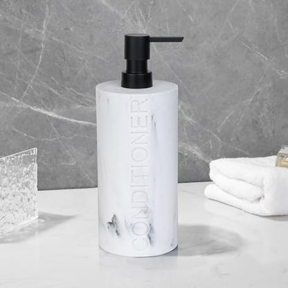 Conditioner Dispenser Luxurious Refillable Pump Bottle with Embossed Text, Durable Construction for Bathroom and Kitchen - color: Conditioner White