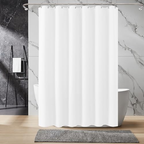 Inhousolu Fabric Shower Curtain, Waffle Weave 230 GSM Polyester, Weighted Hem, Metal Hooks Included, Water Repellent Washable, 72 x 84 Inch, White - color: White, size: 72"W x 84"L (Pack of 1)