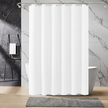 Inhousolu Fabric Shower Curtain, Waffle Weave 230 GSM Polyester, Weighted Hem, Metal Hooks Included, Water Repellent Washable, 72 x 84 Inch, White - color: White, size: 72"W x 84"L (Pack of 1)
