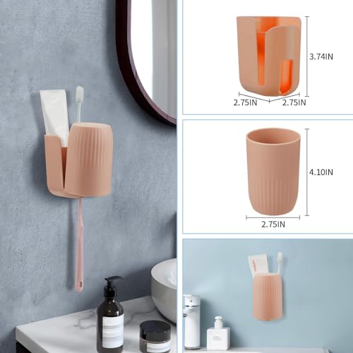 Toothbrush Holders for Bathrooms Toothbrush Holders Wall Mounted BPA-Free Tooth Brush Holder with Toothbrush Cup Drilling-Free (Brown) - color: Brown