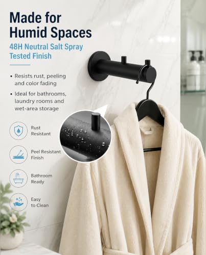 Hooks Heavy Duty Shower Hooks wall Hooks Hooks for Hanging | 304 stainless steel double hooks for bathroom, bedroom, closet, laundry, backpacks, bags and pet leashes - color: Matte Black