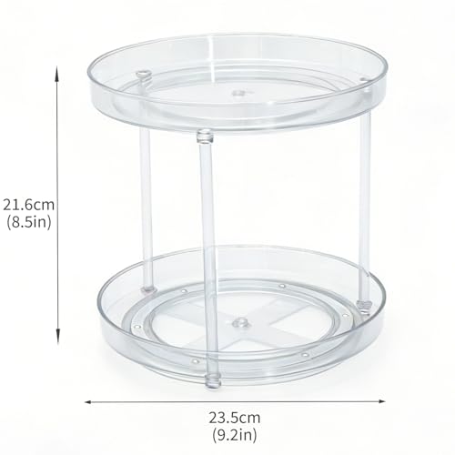 Lazy Susan 2-Tier Medicine Cabinet Organizer, Clear Plastic Spinning Spice Organization for Cabinet, Rotatable Makeup Organizer Countertop for Bathroom Vanity, Kitchen Pantry & Small Spaces Storage