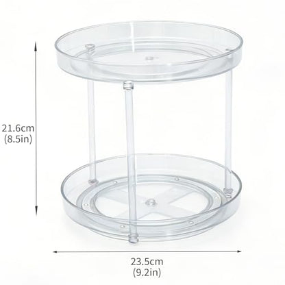 Lazy Susan 2-Tier Medicine Cabinet Organizer, Clear Plastic Spinning Spice Organization for Cabinet, Rotatable Makeup Organizer Countertop for Bathroom Vanity, Kitchen Pantry & Small Spaces Storage