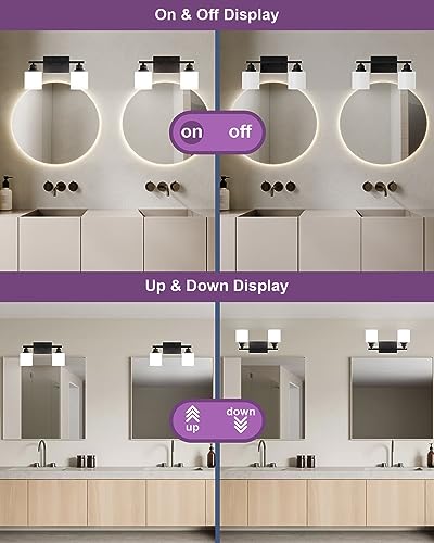 Modern Bathroom Lights - 2-Light Vanity Fixtures with Milky White Glass Shades, Anti-Rust Matte Black Finish, E26 Base - color: Black-2 Light