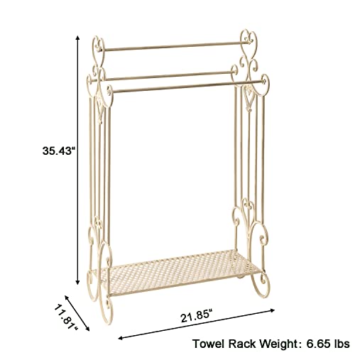 Free Standing Towel Rack for Bathroom 3 Tier Metal Towel Rack Stand with Shelf Floor Towels Rack Freestanding for Bath Towels, Hand Towels, Washcloths, Modern Retro White - color: Retro White