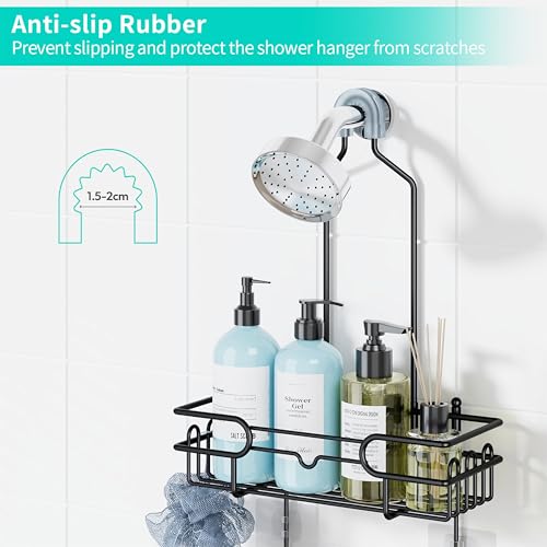 HapiRm Hanging Shower Caddy Organizer - Bathroom Organizer with 12 Hooks and Soap Holder, Rustproof Shower Shelf over Shower Head - Black - color: Black