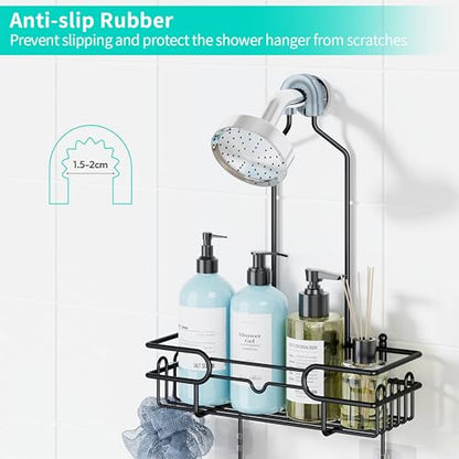 HapiRm Hanging Shower Caddy Organizer - Bathroom Organizer with 12 Hooks and Soap Holder, Rustproof Shower Shelf over Shower Head - Black - color: Black