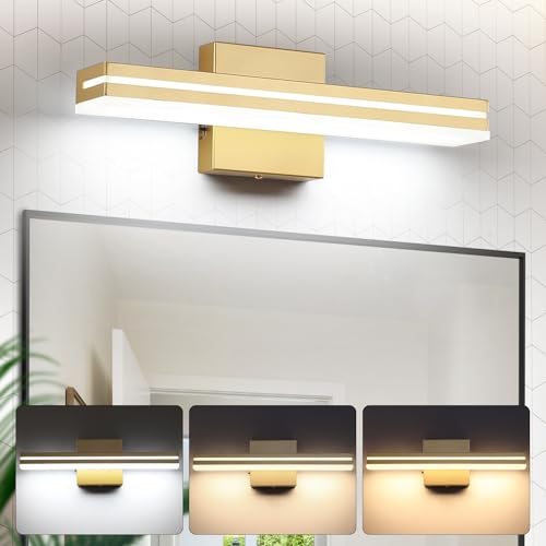 SineRise LED Modern Bathroom Vanity Light Fixtures (16-Inch, 3000K/4000K/6000K, Dimmable), Gold Modern Acrylic Bathroom Wall Lighting Fixtures Over Mirror - color: Gold, size: 16-Inch