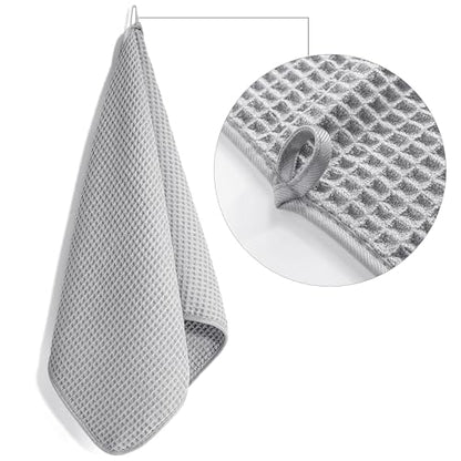 POLYTE 430 GSM Poly Blend Microfiber Quick Dry Waffle Hand Towel, 16x30 in | 4 Pack, Oversize, Lint Free, Quick Dry, Hanging Loop - color: Light Gray