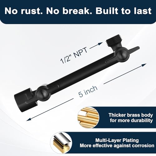 BRIGHT SHOWERS Shower Head Extension Arm with Locking Nut,Solid Brass 5 Inch Universal Shower Arm Extender for Rain and Handheld Showerhead, Height & Angle Adjustable, Matte Black - color: Matte Black, style: 5 Inch