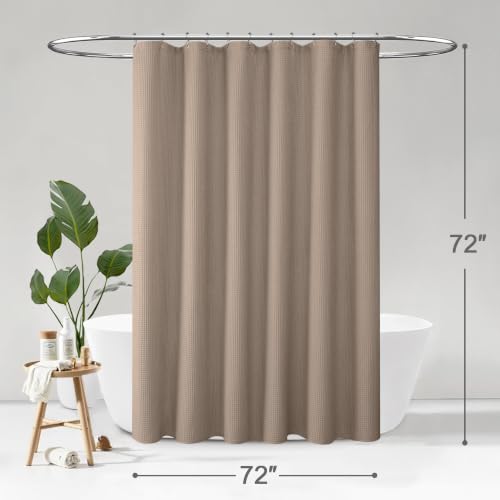 Waffle Weave Shower Curtain Heavyweight Cotton Fabric Beige 72Wx72L | Soft Cotton Cloth,3D Square Truely Waffle Washable, Hotel Luxury Spa, Shower Curtain Set for Bathroom 12 Plastic Hooks - color: Beige, size: Standard 72"W X 72"L