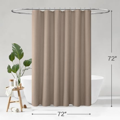 Waffle Weave Shower Curtain Heavyweight Cotton Fabric Beige 72Wx72L | Soft Cotton Cloth,3D Square Truely Waffle Washable, Hotel Luxury Spa, Shower Curtain Set for Bathroom 12 Plastic Hooks - color: Beige, size: Standard 72"W X 72"L